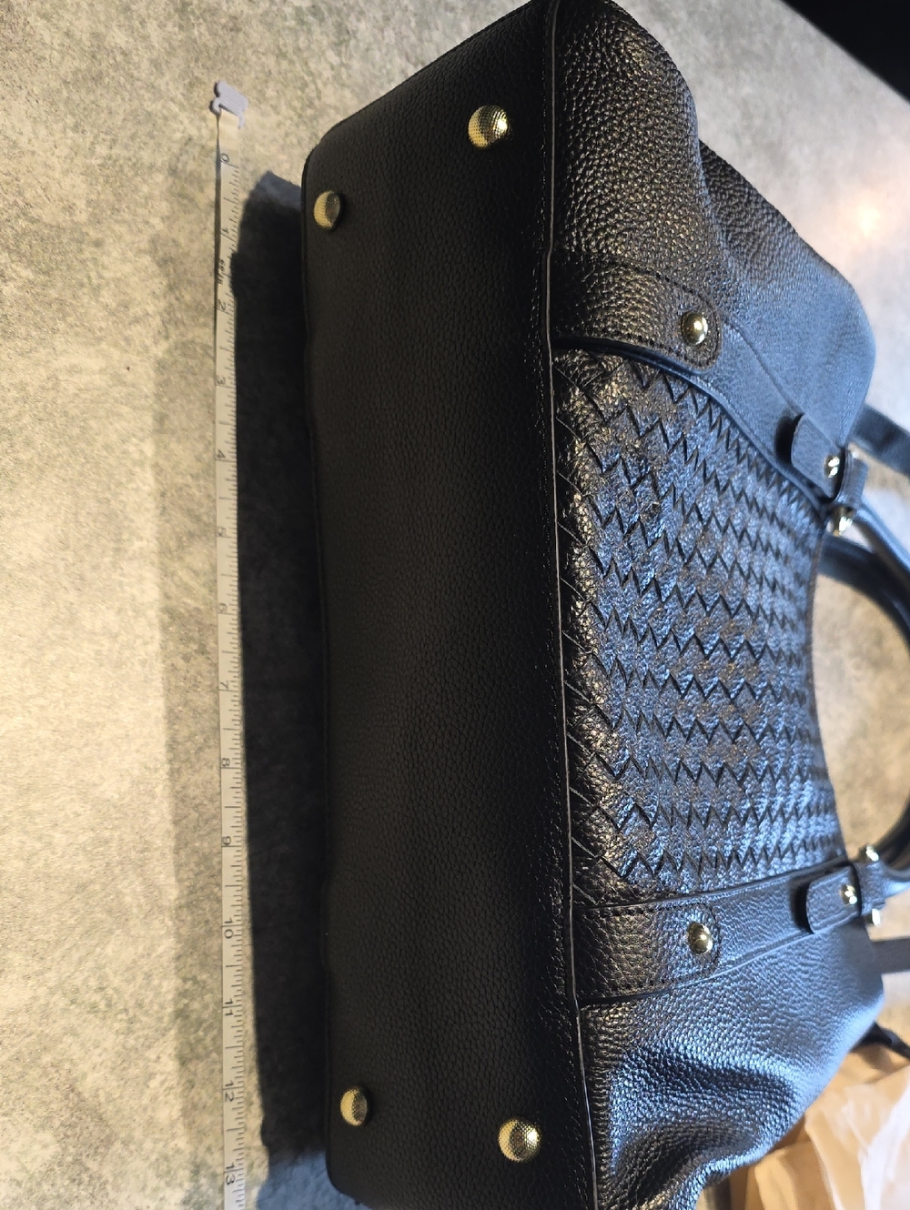 Black Woven-Panel Satchel with Top Handles - Picture 2 of 5